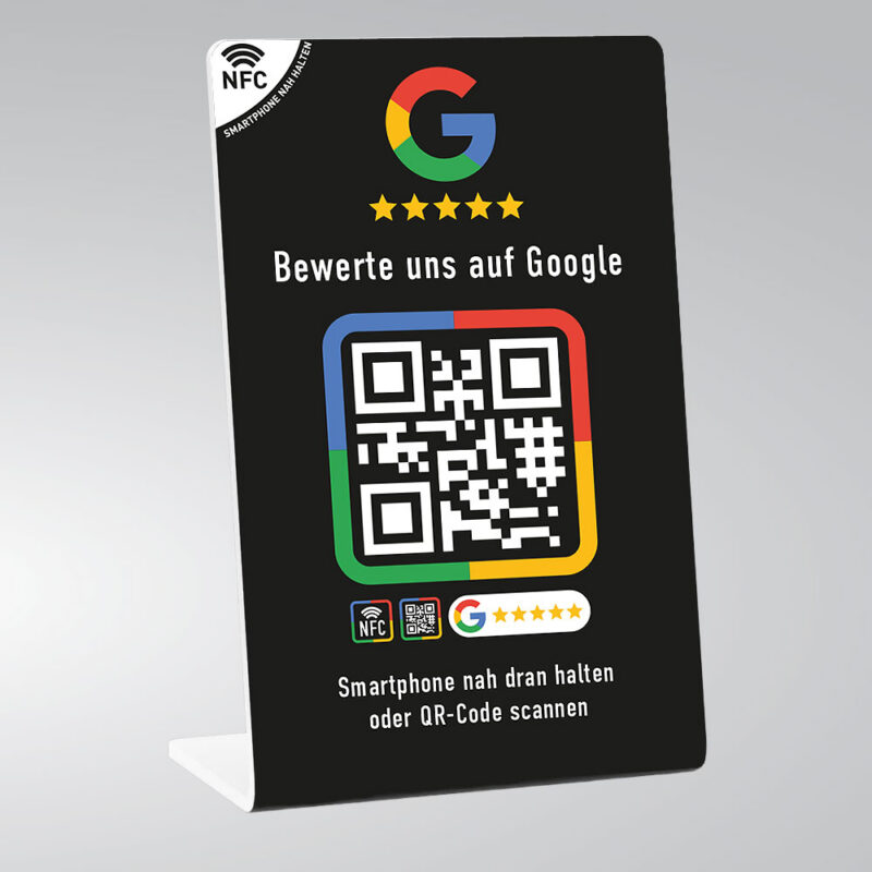 Google Tischaufsteller mit NFC & QR – Schwarz
