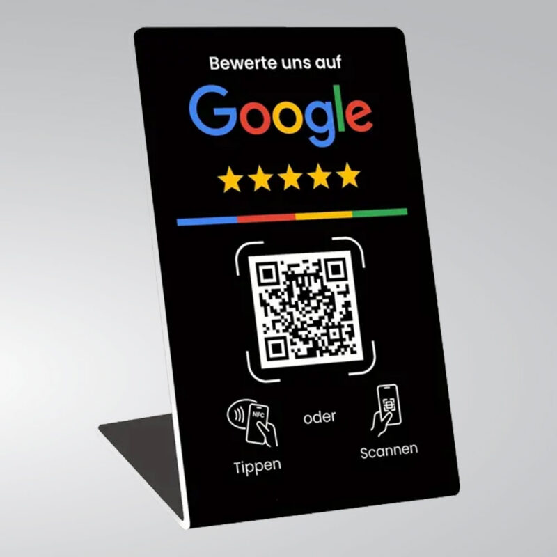 Google Bewertung Aufsteller mit NFC & QR – Schwarz