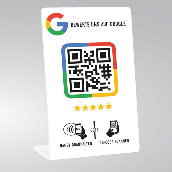 Google Bewertung Aufsteller mit NFC & QR – Weiß