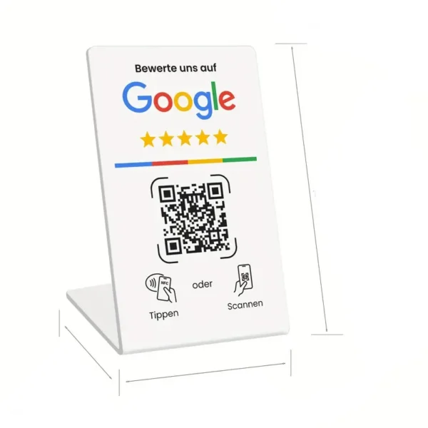 Google Bewertung Aufsteller mit NFC & QR – Weiß