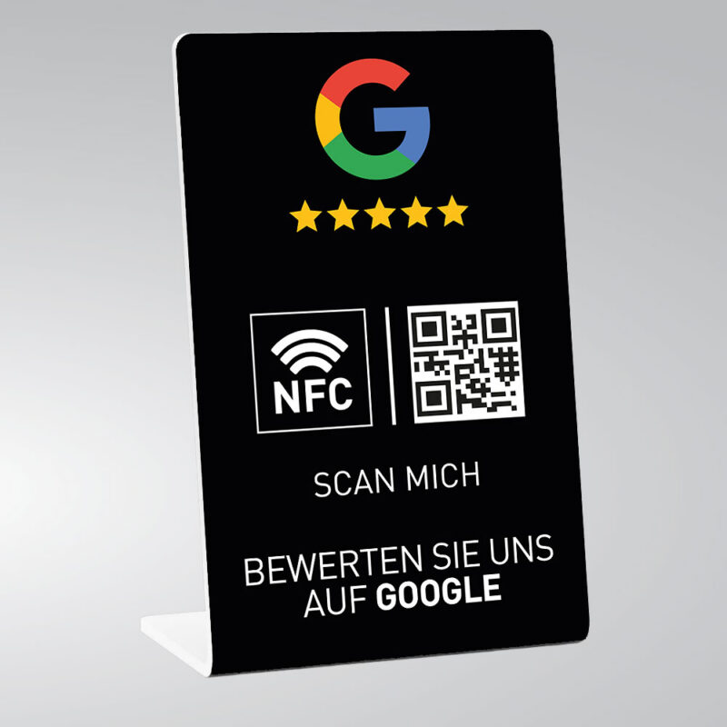 Google Aufsteller mit NFC & QR – Schwarz