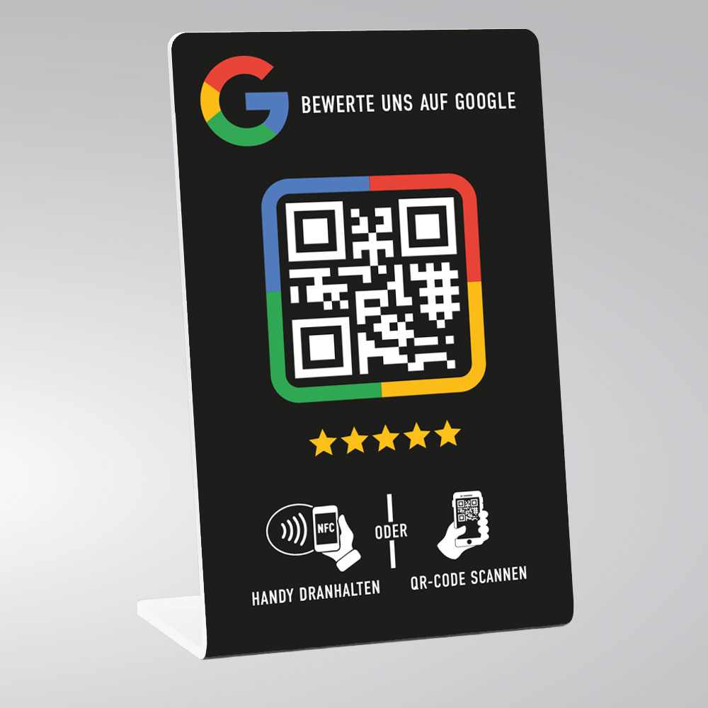 Google Tisch-Aufsteller mit NFC & QR Schwarz