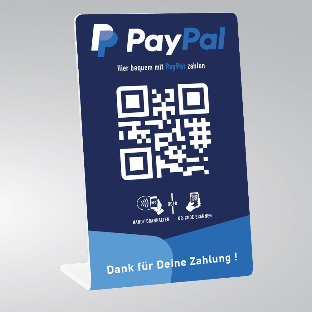 Paypal Aufsteller blau - Bewertigo – Tischaufsteller für Kundenbewertungen Paypal Aufsteller blau