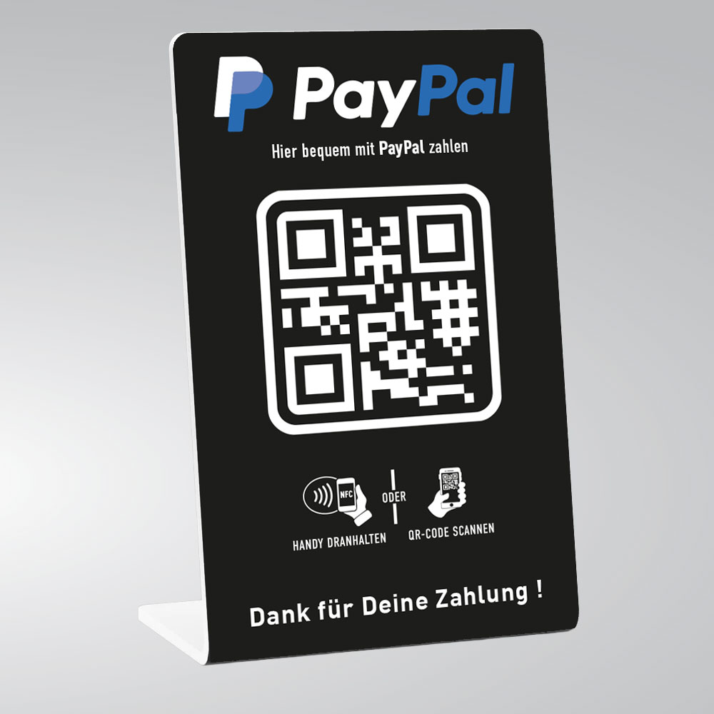Paypal Aufsteller schwarz - Bewertigo – Tischaufsteller für Kundenbewertungen Paypal Aufsteller schwarz